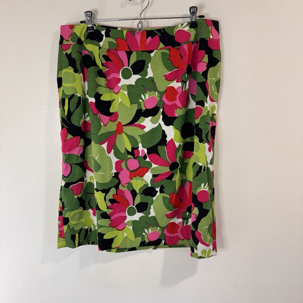 NWOT Talbots Skirt 14W Floral Green Pink Silk Cotton Knee Length Preppy USA